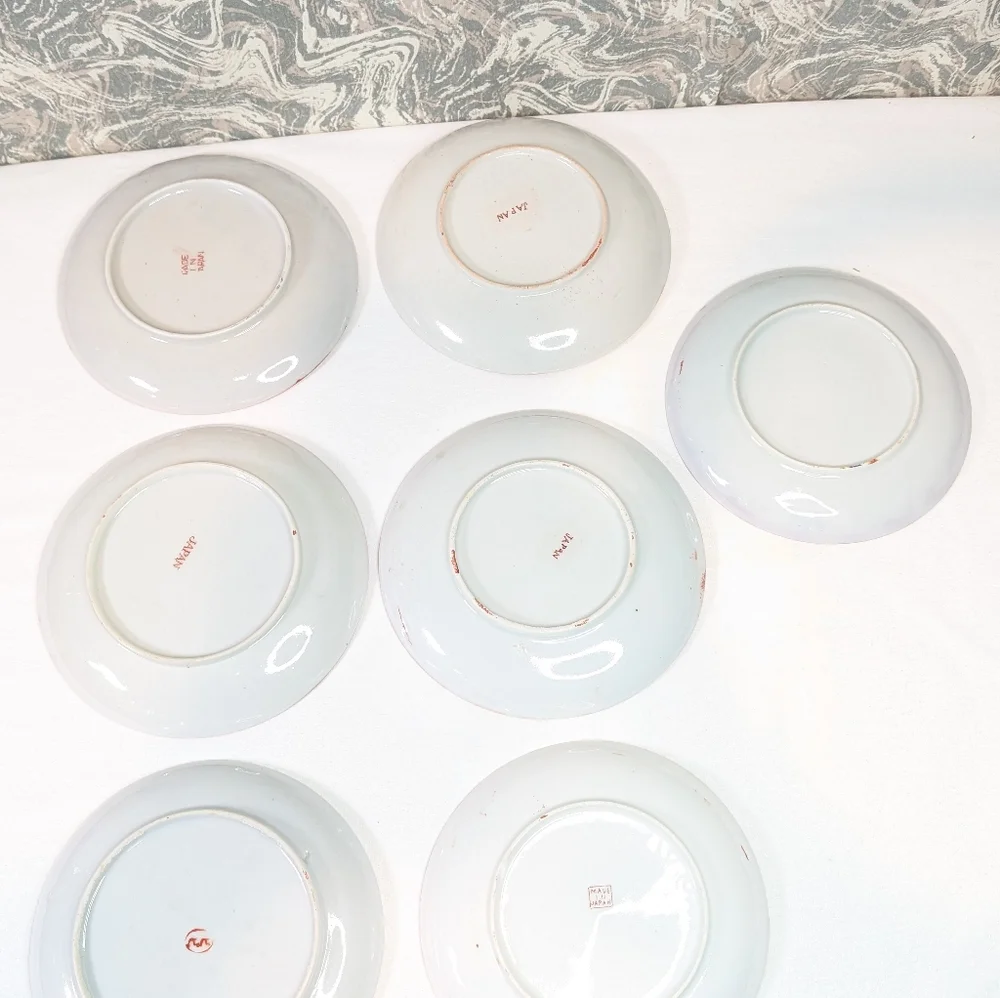 Vintage Japanese Kutani Porcelain Hand Painted Plates Set Of 7